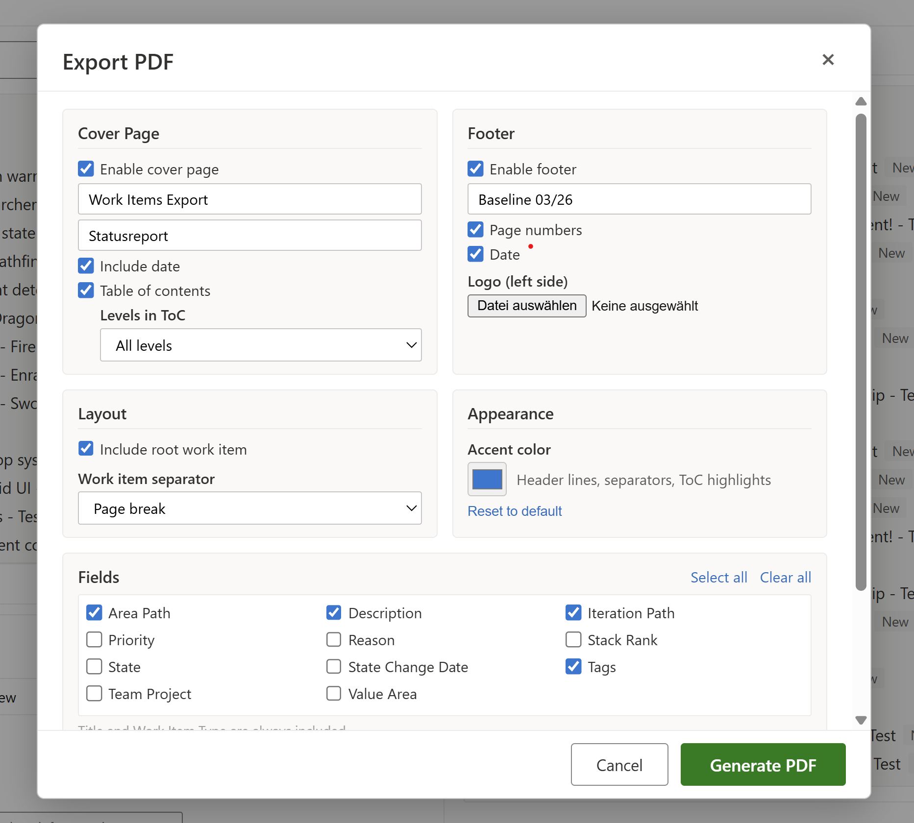 Export Dialog